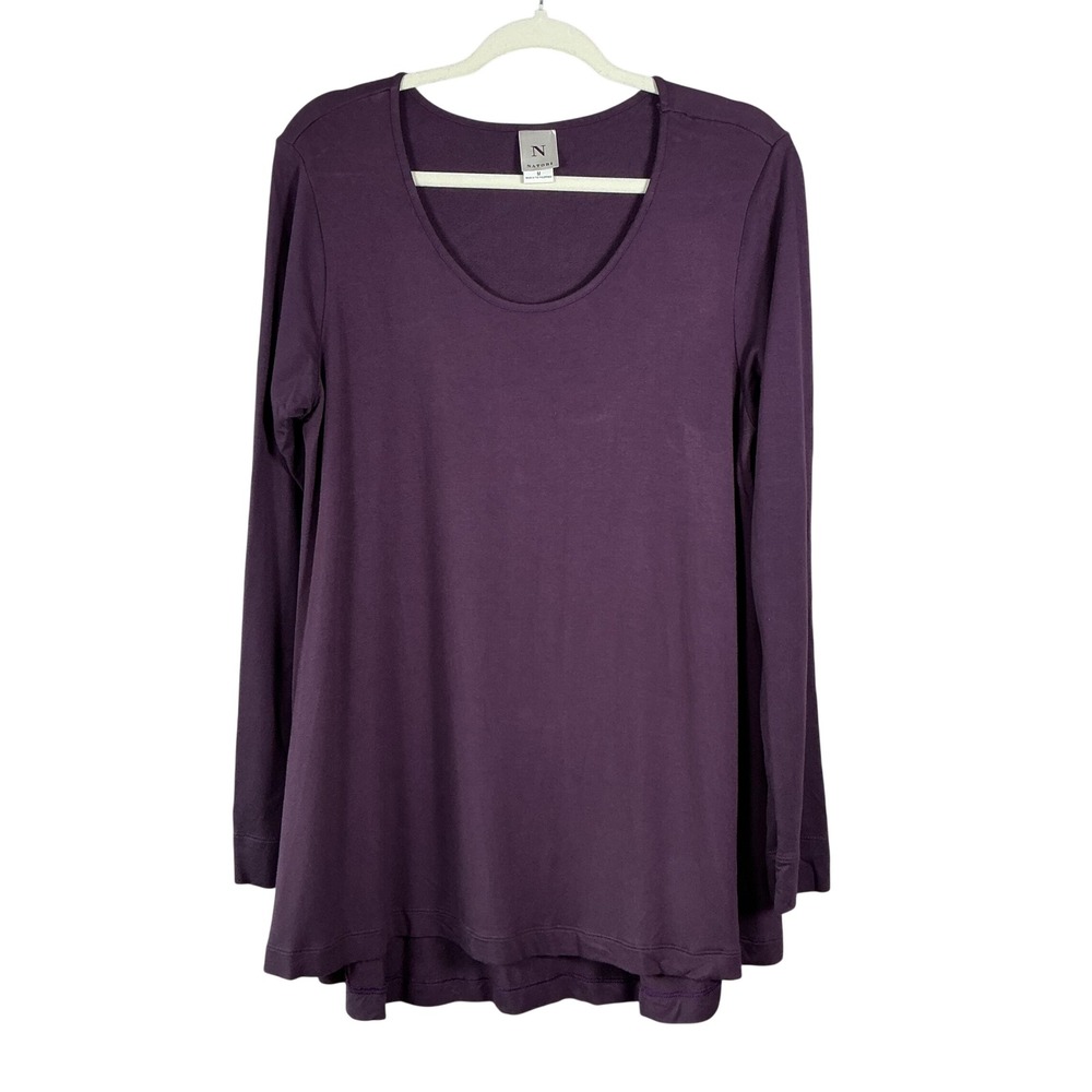 Natori Womens Plum Purple Long Sleeve Scoop Neck High Low Tunic Top Size M